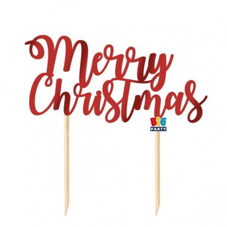 CAKE TOPPER ITALIC MERRY CHRISTMAS 8x14cm ROSSO