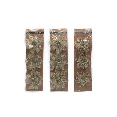 FIORI GLITTER ORO C/CLIP 3ass 3pz