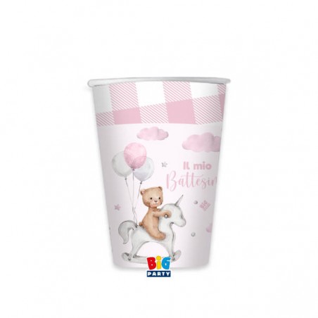 BICCHIERI 200cc BATTESIMO TEDDY BEAR ROSA 8pz