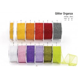 NASTRO ANIMATO GLITTER ORGANZA RONDELLA mm16x20mt M-ARGENTO