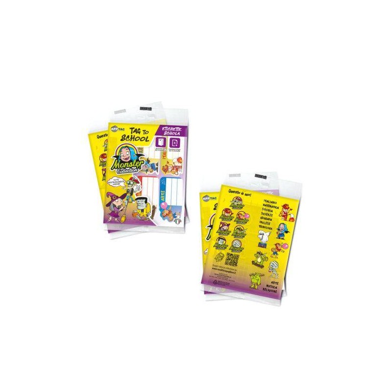 BUSTA ETICHETTE TAG TO SCHOOL 70x37mm FANTASY COMICS 36pz