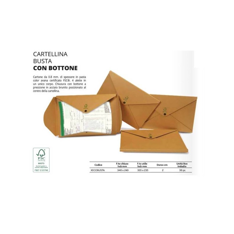 CARTELLINA ECO A BUSTA CHIUSURA CON BOTTONE FSC