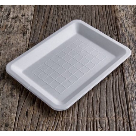 VASSOIO RETTANGOLARE POLPA 20x15cm BIO COMPOSTABILE 50pz USOBIO