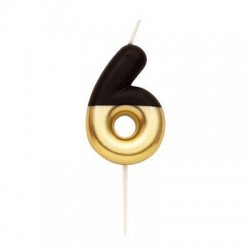 CANDELINA NUMERO 6 NERO/ORO 10,5cm
