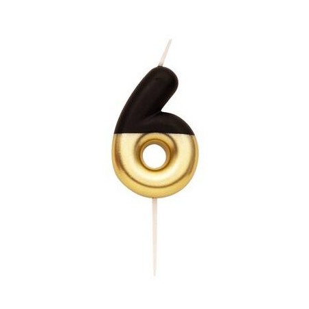 CANDELINA NUMERO 6 NERO/ORO 10,5cm