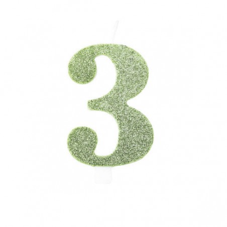 CANDELINA NUMERO 3 GLITTER SALVIA 9,5cm