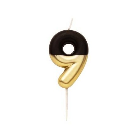 CANDELINA NUMERO 9 NERO/ORO 10,5cm