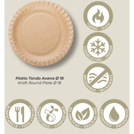 PIATTO TONDO AVANA CARTONCINO ø18 50pz STREET FOOD