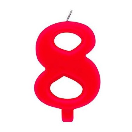 CANDELINA NUMERO 8 SCINTILLANTE  ROSSA 9,5cm