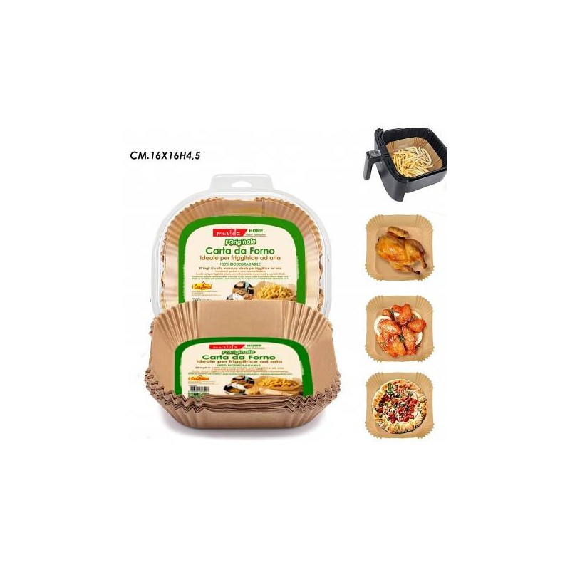 STAMPI CARTA FORNO PER FRIGGITRICE AD ARIA 16x16cm 50pz