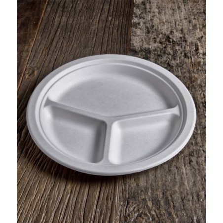 PIATTI PIANI POLPA 3 SCOMPARTI BIO COMPOSTABILI 50pz USOBIO