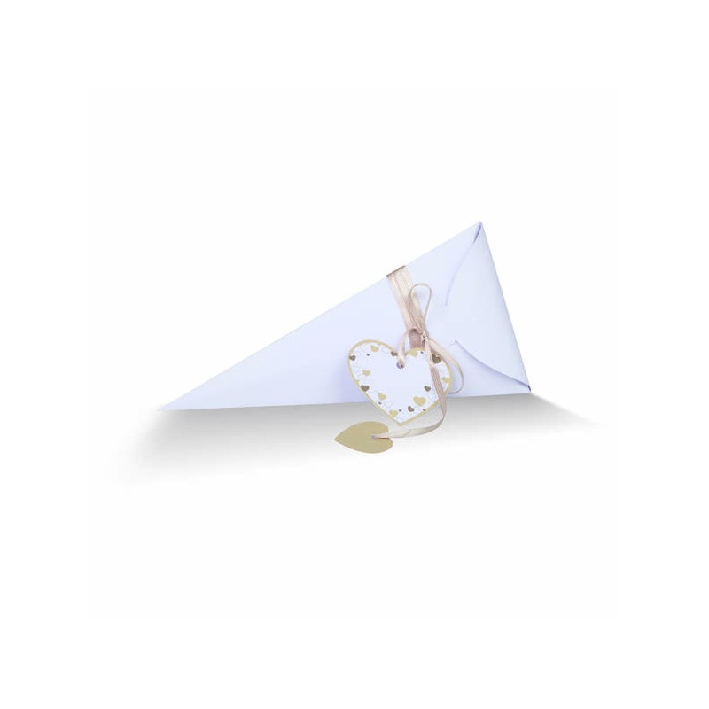 SCATOLA CONO BIANCO CON APPL.CUORI 9x2,5x22cm 10pz