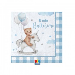 TOVAGLIOLI 25x25 BATTESIMO TEDDY BEAR CELESTE 20pz