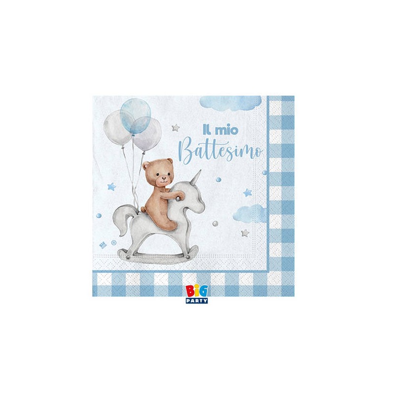 TOVAGLIOLI 25x25 BATTESIMO TEDDY BEAR CELESTE 20pz