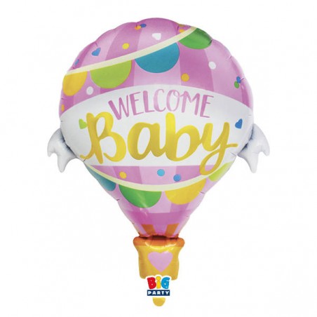 PALLONE MYLAR 64x78cm MONGOLFIERA WELCOME BABY ROSA