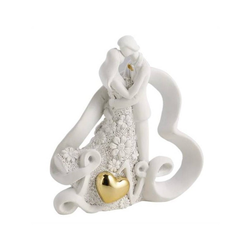 STATUINA BIANCA MATRIMONIO CUORE ORO H8cm