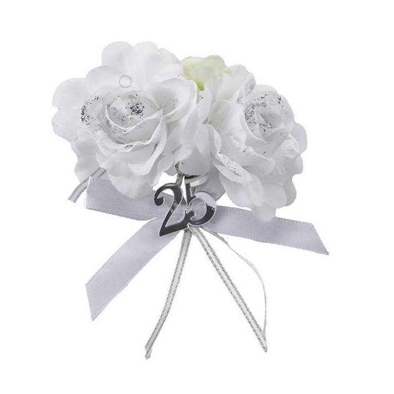 FIORI BIANCHI GLITTER ARGENTO CON APPLICAZIONE 25 PLEXY 10cm