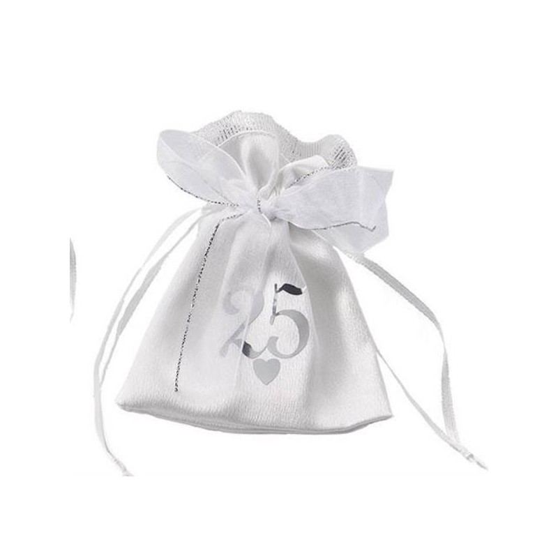 SACCHETTI 25°ESIMO RASO CON STAMPA ARGENTO 8x10cm 12pz