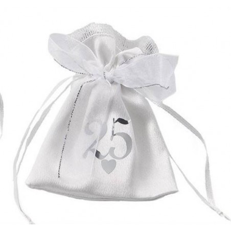 SACCHETTI 25°ESIMO RASO CON STAMPA ARGENTO 8x10cm 12pz