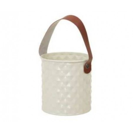 CESTELLO IN LATTA SMALTATO BIANCO CON FETTUCCIA Ø9,5x11cm