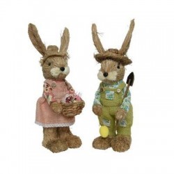 CONIGLIO IN PIEDI VESTITO C/CAPPELLO H.37cm 2ass 1pz