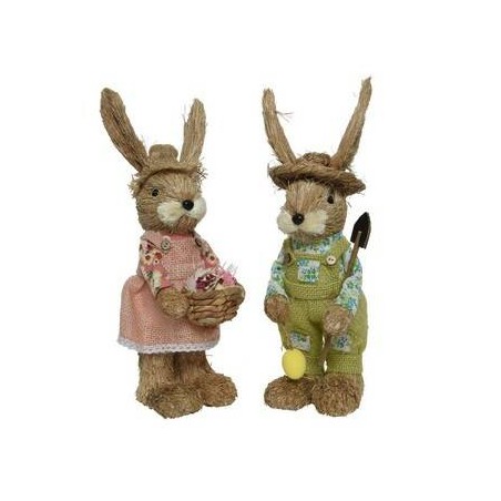 CONIGLIO IN PIEDI VESTITO C/CAPPELLO H.37cm 2ass 1pz