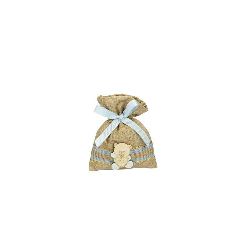 SACCHETTO YUTA ORSETTO CELESTE 10x13cm 10pz