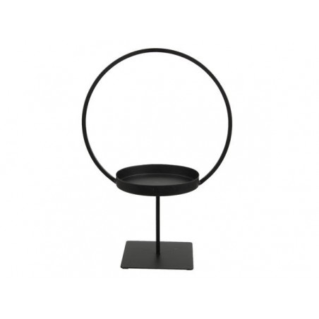 PORTA CANDELE METALLO NERO CON PIEDISTALLO E CERCHIO 24,5x14x35cm