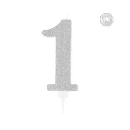 CANDELINA GLITTER N.1 ARGENTO 15,5cm