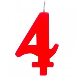 CANDELINA NUMERO 4 SCINTILLANTE  ROSSA 9,5cm
