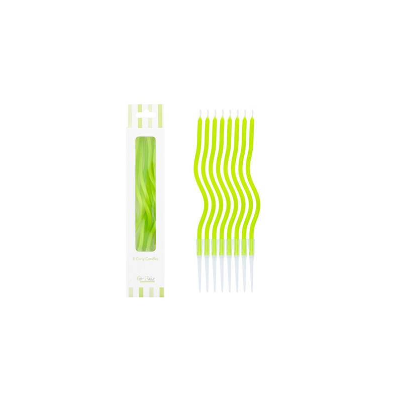 CANDELINE STELO CURLY 12,5cm VERDE LIME 8pz