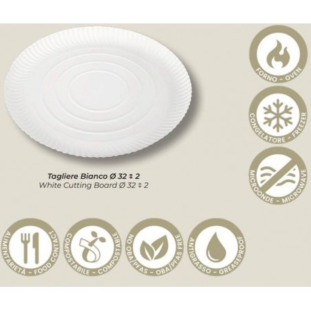 PIATTO PIZZA TONDO BIANCO CARTONCINO ø32 50pz STREET FOOD