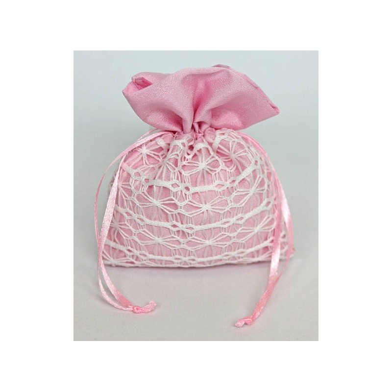 SACCHETTO TESSUTO MACRAME' 10x12cm ROSA 12pz