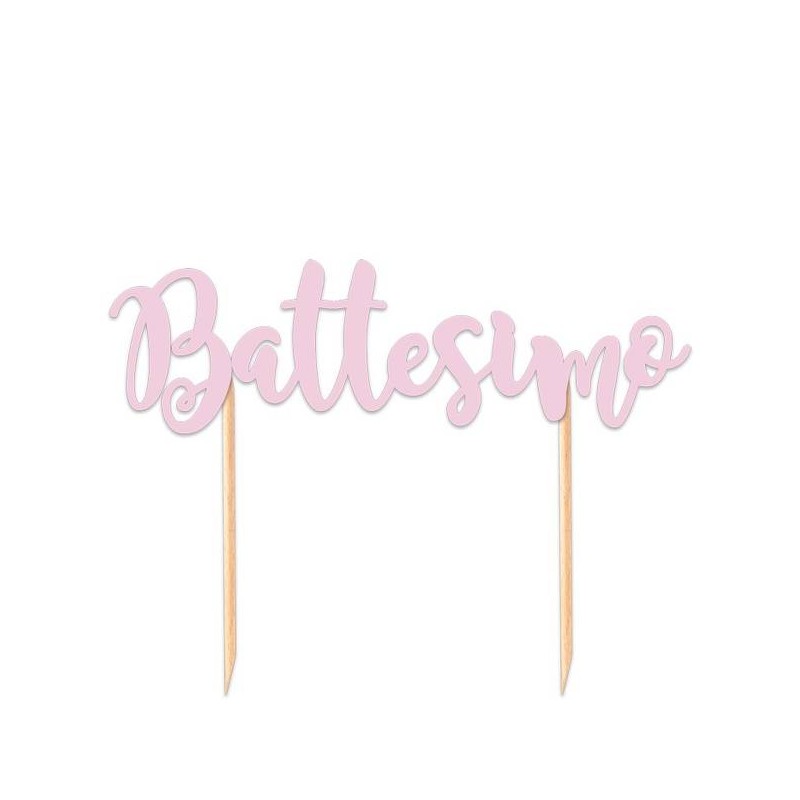 CAKE TOPPER ITALIC BATTESIMO ROSA 20x13cm