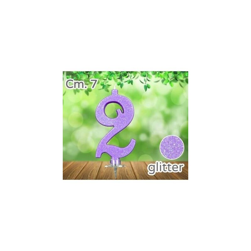 CANDELINA NUMERO 2 LILLA GLITTER 7cm