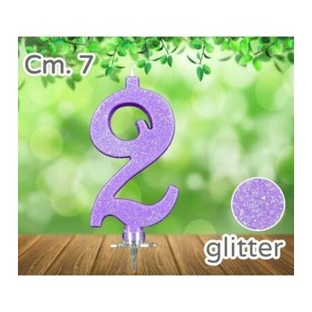 CANDELINA NUMERO 2 LILLA GLITTER 7cm