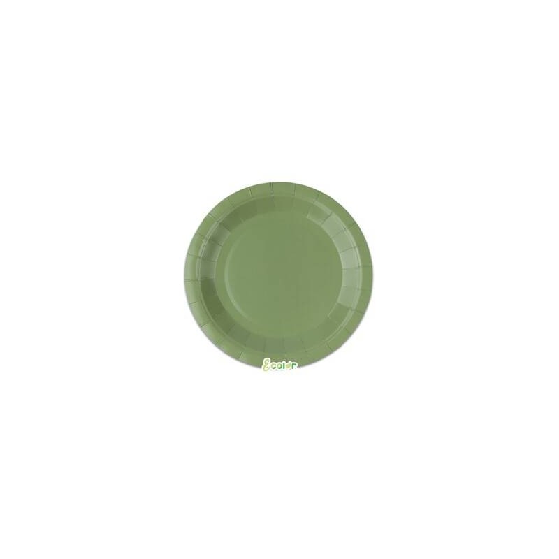 PIATTI DESSERT ECOLOR BIODEGRADABILI 18cm VERDE OLIVA 25pz