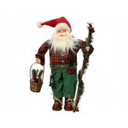 BABBO NATALE CAMICIA SCOZZESE ROSSO VERDE E CESTINO H60cm