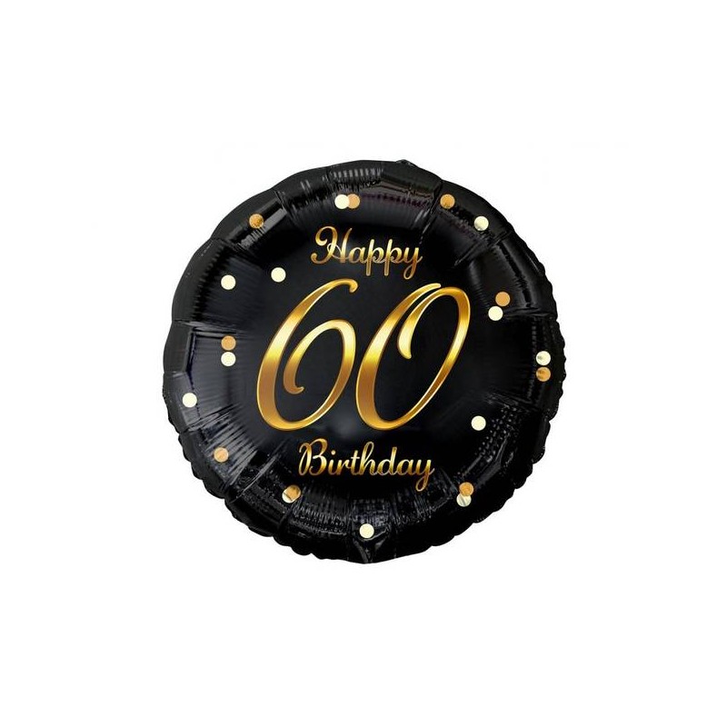 PALLONCINO IN FOIL POIS NERO E ORO 60 ANNI 45cm