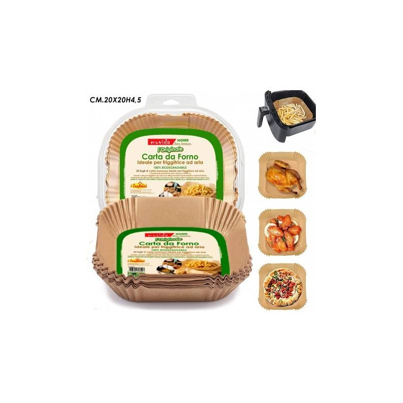 STAMPI CARTA FORNO PER FRIGGITRICE AD ARIA 20x20cm 50pz