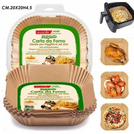 STAMPI CARTA FORNO PER FRIGGITRICE AD ARIA 20x20cm 50pz