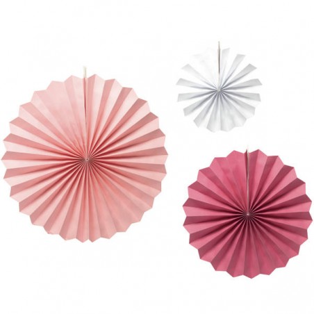 DECORAZIONE VENTAGLI IN CARTA ROSA SFUMATI 20/30/40cm 3pz