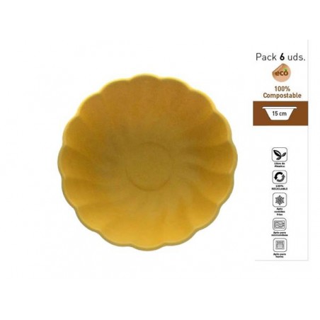 PIATTI FONDI CONCHIGLIA COMPOSTABILI TONDI ø15cm GIALLO 6pz