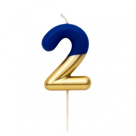 CANDELINA NUMERO 2 BLU/ORO 10,5cm
