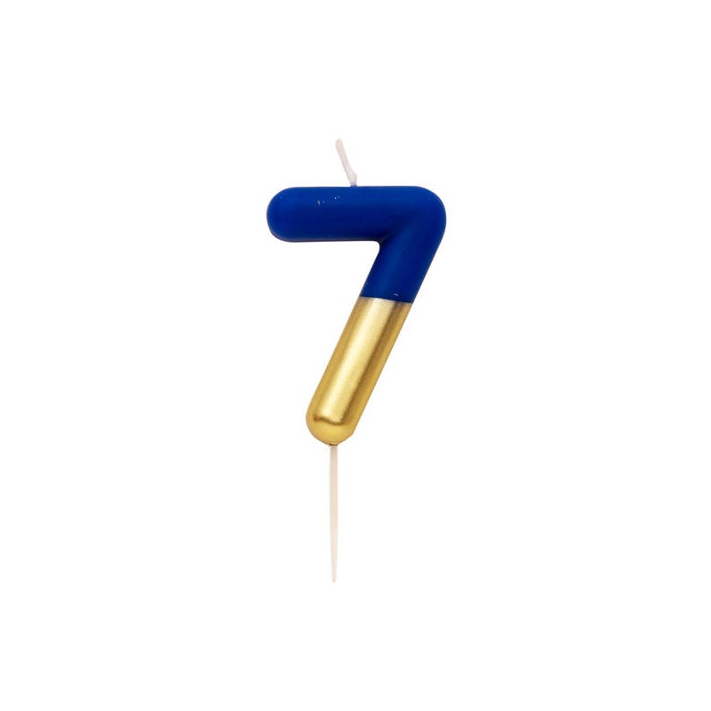 CANDELINA NUMERO 7 BLU/ORO 10,5cm