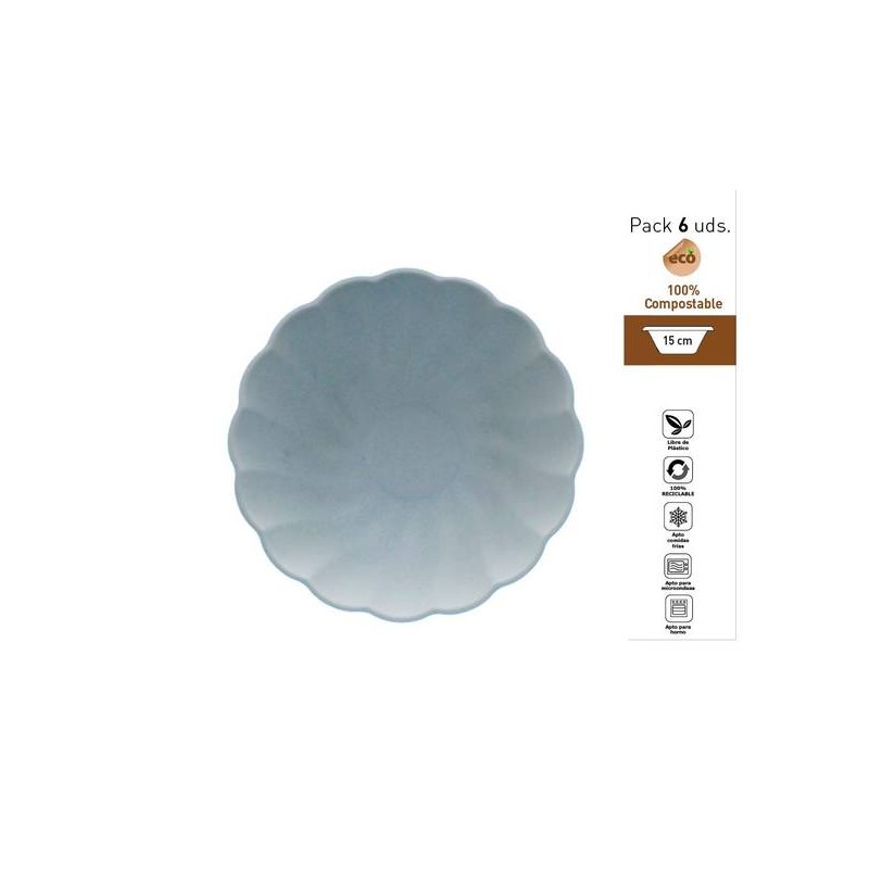 PIATTI FONDI CONCHIGLIA COMPOSTABILI TONDI ø15cm CELESTE 6pz