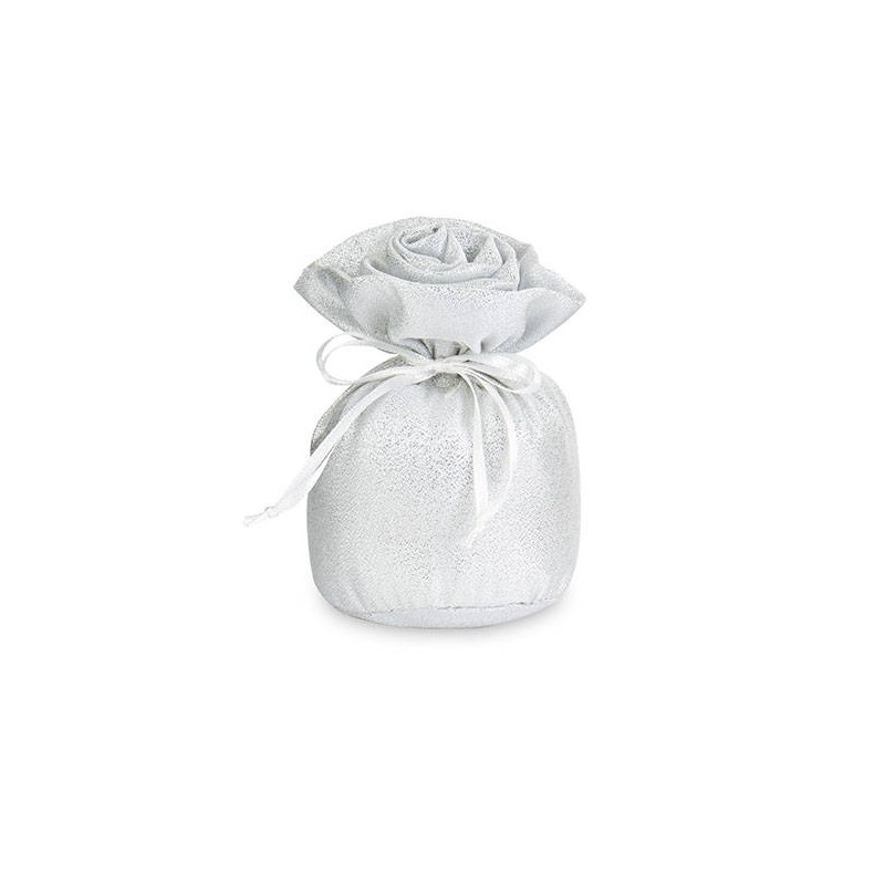 SACCOCIO LAME' ARGENTO CON ROSA Ø7x12cm 6pz
