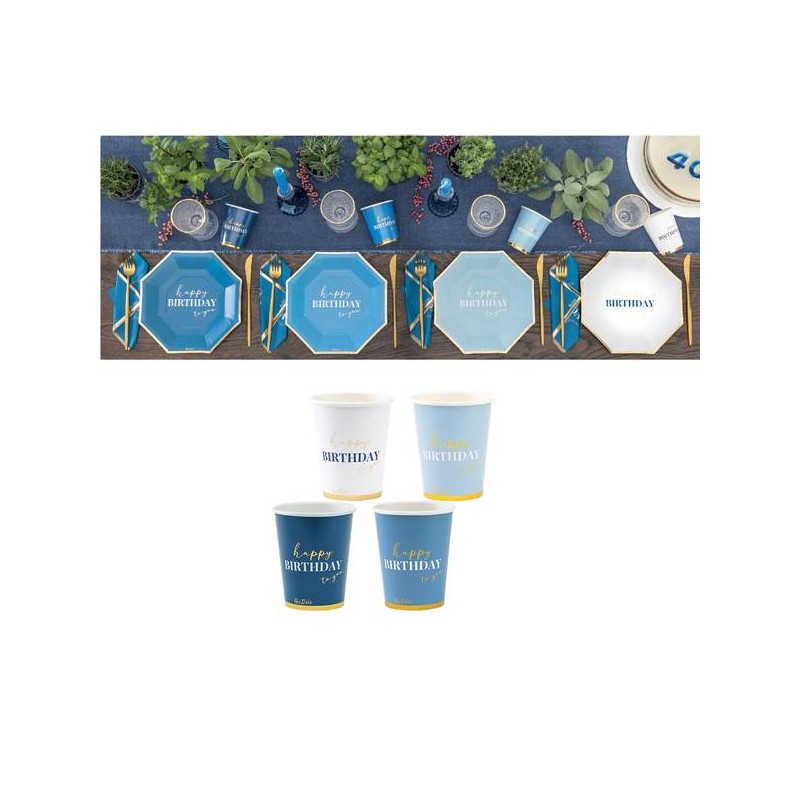 BICCHIERI 250cc HAPPY BIRTHDAY TO YOU BLU assortiti  8pz