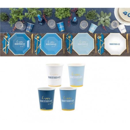 BICCHIERI 250cc HAPPY BIRTHDAY TO YOU BLU assortiti  8pz