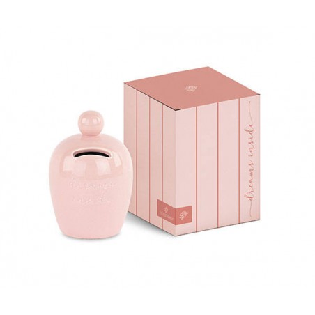 SALVADANAIO ROSA CON SCATOLA Ø8X12cm
